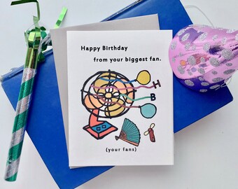 Biggest Fan Birthday Card, Hand-Drawn, Recycled Paper
