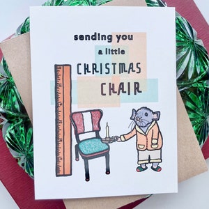 Petite chaise de Noël Souris Carte de Noël, Individuelle ou Ensemble de 5, 10