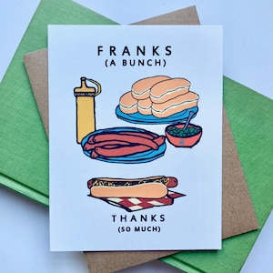 Cartão de agradecimento Franks (um monte) de cachorro-quente, individual ou conjunto de 5