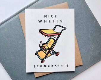 Nice Wheels Vintage Stroller New Baby Card