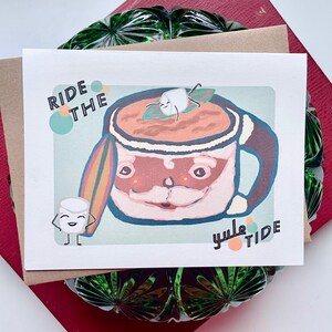 Cartão de Natal Ride the Yuletide Surfing Marshmallows, individual ou conjunto de 5, 10