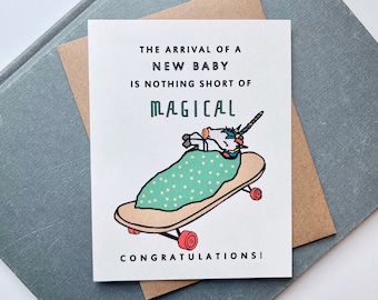 Magical New Arrival Skateboard Unicorn New Baby Card