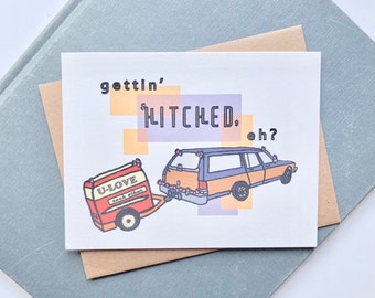 Gettin' Hitched Wedding Card, Engagement Gift, Hand Drawn