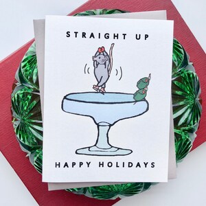 Straight Up Happy Holidays Martini Mouse Holiday Card, individuelle ou ensemble de 5 ou 10