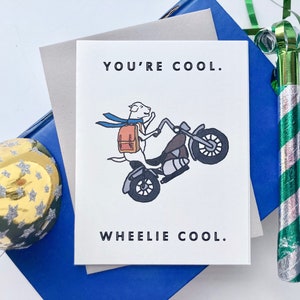 Wheelie Cool Motorrad Hund Geburtstagskarte, Biker Geburtstagskarte