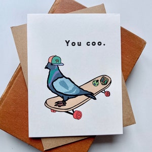 You Coo Pigeon Skateboard Carte de vœux, individuelle ou ensemble de 5