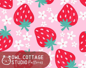 Summer Strawberry Pattern Repeat File For Sublimation or Printing, Seamless Fruit Design, Strawberry Pattern Png, Sublimation Png Pattern