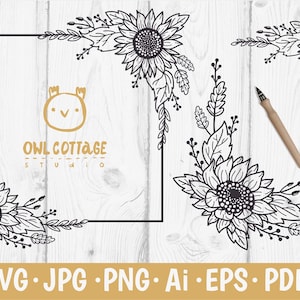 Sonnenblume Dekor svg, dekorative Blumen SVG Ecken und Rahmen, Sonnenblume svg, Thanksgiving Dekor, Thanksgiving SVG, Sonnenblume für Cricut