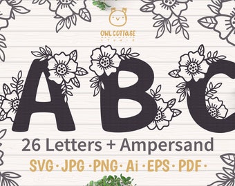 Floral alphabet svg, Floral Monogram letters Bundle, Wedding monogram svg, Spring Monograms svg, Easter floral decor SVG, Floral Monogram