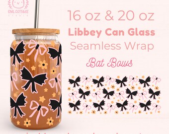 Halloween Bat Bows Glass Can Wrap SVG 16 oz, 20 oz, Girly Halloween Libbey Svg, Beer Can Glass Svg Wrap, Libbey Wrap SVG