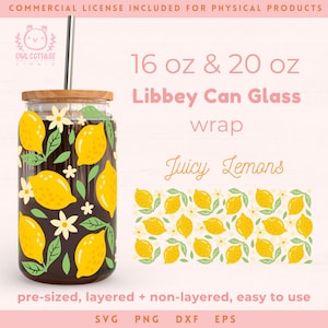 Libbey glas SVG 16 oz, citroenbloesem SVG wrap voor Libbey 16 oz en 20 oz blikje glas, zomer glas wrap, fruit glas Svg wrap, Libbey glas 16 oz