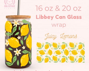 Libbey Glass SVG 16 oz, Lemon Bloom SVG Wrap For Libbey 16oz & 20oz Can Glass, Summer Glass Wrap, Fruit Glass Svg Wrap, Libbey Glass 16oz