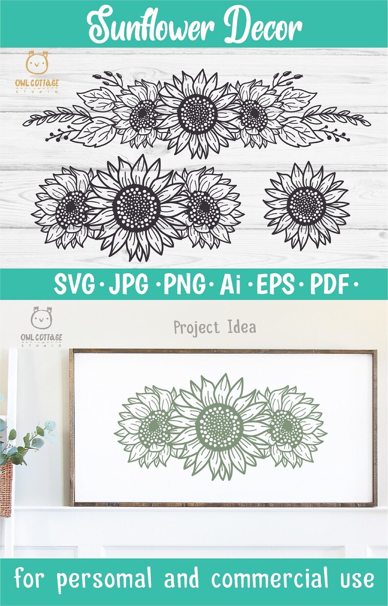 Sunflowers Border Set svg, floral borders mini set, Sunflower svg, Botanical SVG decor, Sunflower for cricut image 8