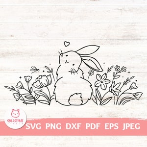 Bunny onder wilde bloemen SVG bestand knippen| Paashaas tekenen, foto's van Pasen, konijntje SVG, Pasen SVG, Pasen tekening, zeer fijne tekeningen konijntje, Pasen