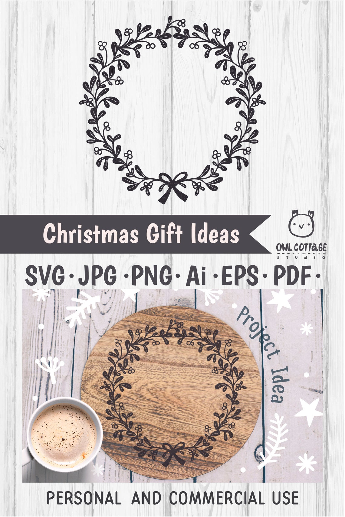 Download Floral X-mas Wreath SVG Christmas Decor Cut File Mistletoe ...