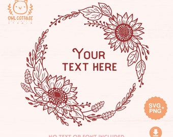 Sunflower Fall Wreath svg, floral monograms mini bundle, Thanksgiving decor, Thanksgiving SVG, Vector Clip Art, SVG File for Cricut