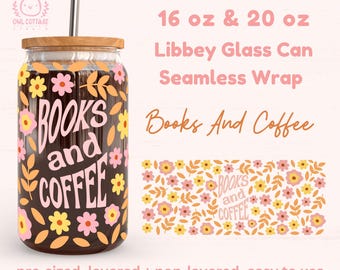Libbey ガラス缶 16 オンス、20 オンス用ブック ラバー ラップ、本とコーヒー ビール缶ラップ SVG、読書用ガラス カップ SVG、本好きのガラス缶ラップ