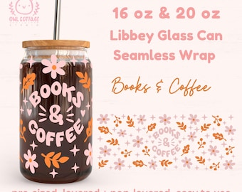Libbey 16 オンス、20 オンス用の本とコーヒー缶ラップ、読書好きビール缶ラップ SVG、読書用グラスカップ SVG 16 オンス、本好きグラス Libbey ラップ