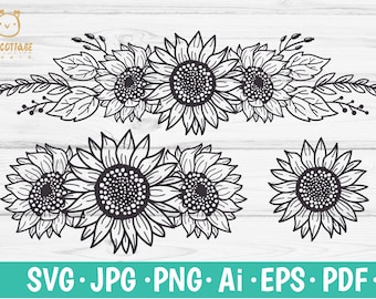 Sunflowers Border Set svg, floral borders mini set, Sunflower svg, Botanical SVG decor, Sunflower for cricut