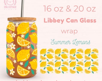 Libbey Glass SVG 16 oz, Juicy Lemons SVG Wrap For Libbey 16oz & 20oz Can Glass, Summer Glass Wrap, Fruit Glass Svg Wrap, Libbey Glass 16oz