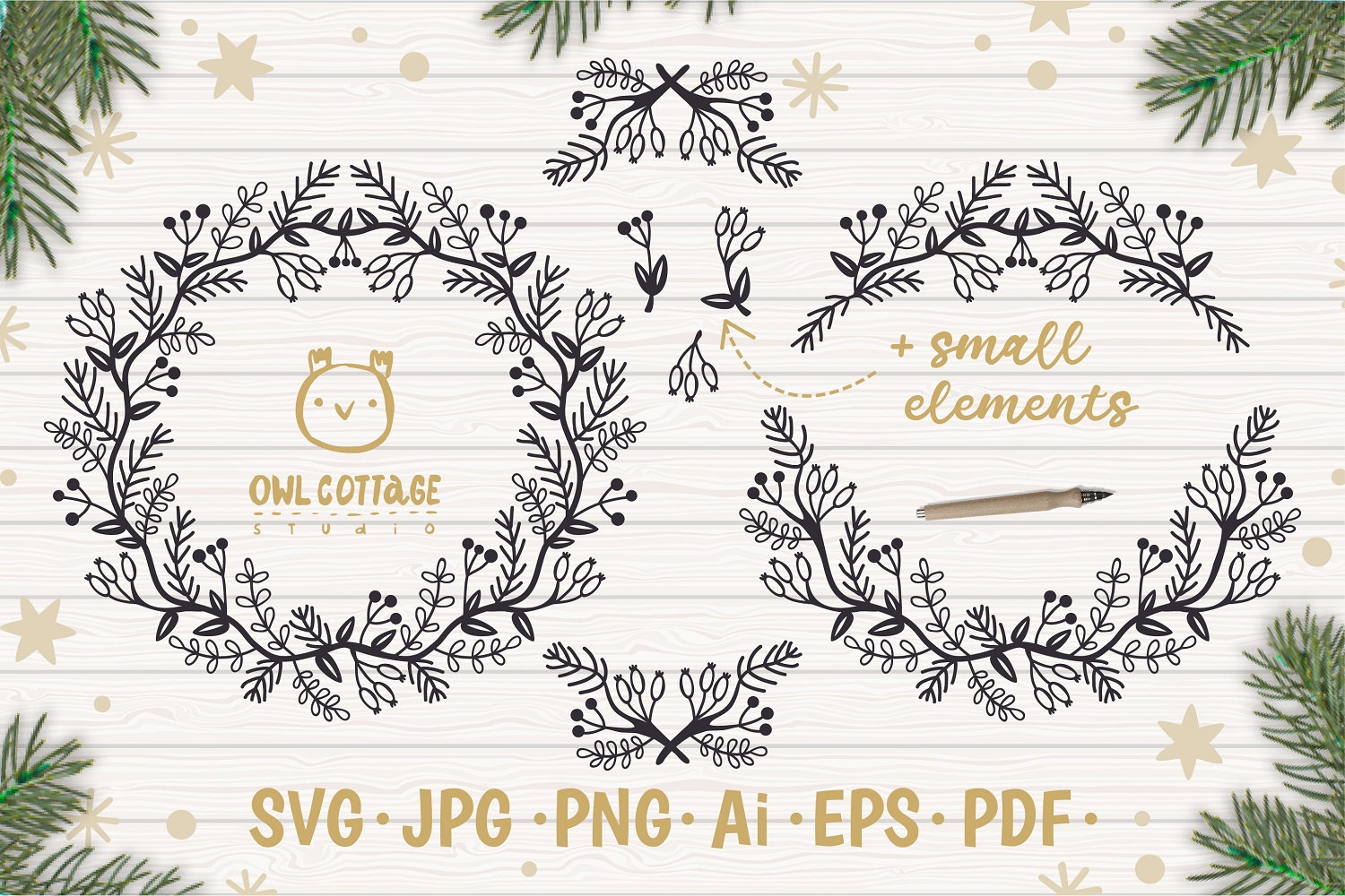 Christmas Wreath and Garlands svg Christmas Decor Cut File ...