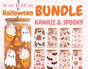 Halloween Bundle, Kawaii Libbey Glass SVG 16 oz, 20 oz, Spooky Glass Wrap Svg, Beer Can Glass Svg Wrap, Libbey Glass Svg