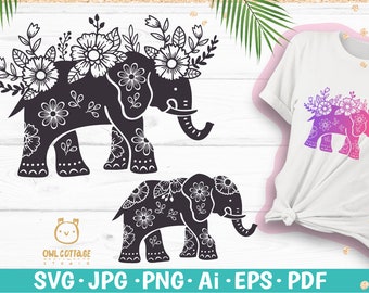 Svg éléphant à motifs floraux, Clipart éléphant, éléphant svg, éléphant indien, éléphant décoratif SVG, fichiers SVG éléphant pour Cricut