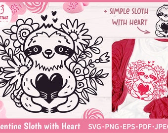 Valentine Baby Sloth with Heart and Flowers SVG Cut File|Valentine Sloth svg| Valentines Day Decor svg| Cute Valentine Baby Animal svg