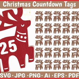 Weihnachten Hirsch Adventskalender SVG | Niedliche Countdown Geschenkanhänger|lustige Weihnachten svg| Weihnachts-Countdown SVG | Weihnachten Rentier SVG