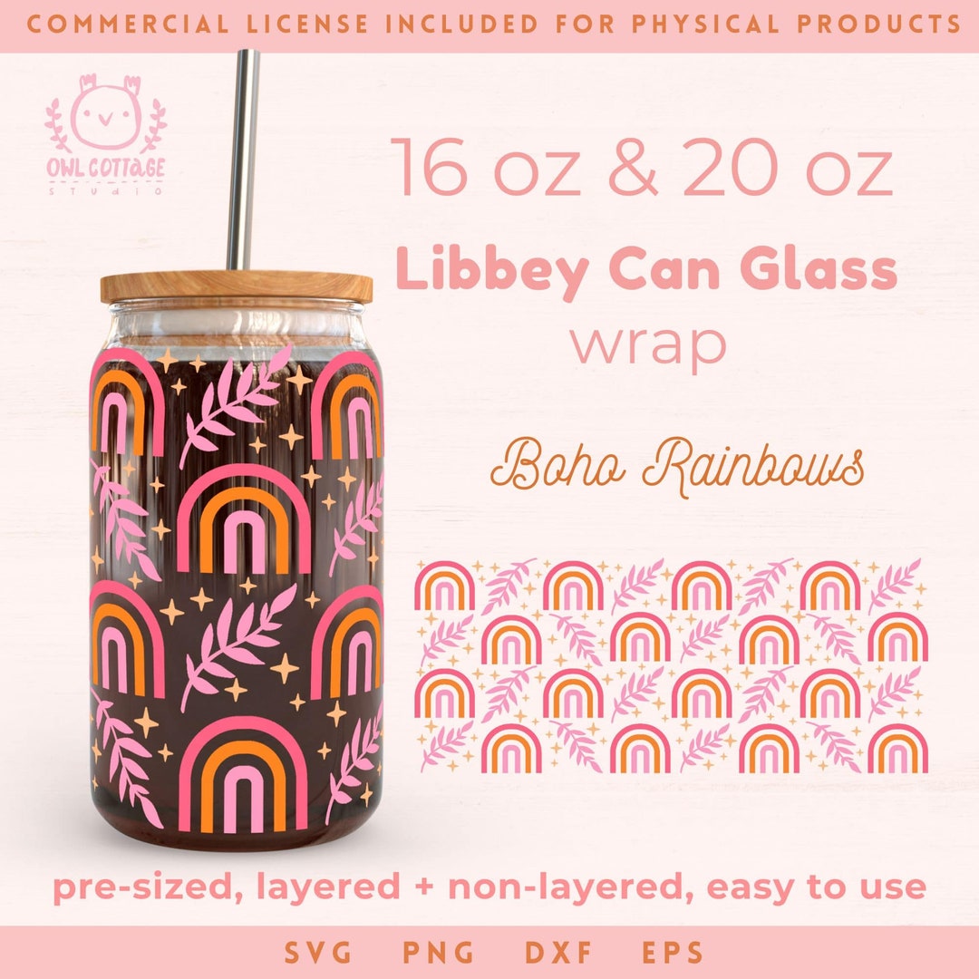 Libbey Glass SVG 16 Oz, 20 Oz , Boho Rainbows, Groovy Glass Wrap Svg ...