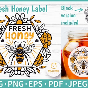 Frischer Honig SVG | Honig Verpackung Design Schnittdatei | Honig Etikett Cricut | Honig-Etiketten Design-Ideen | Blumenmuster | Etikett mit frischem Honig