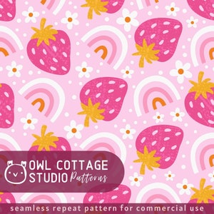 Summer Strawberry And Rainbows Repeat Pattern File For Sublimation or Printing, Seamless Fruit Design, Strawberry Pattern Png, Sublimation