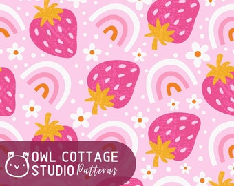 Summer Strawberry And Rainbows Repeat Pattern File For Sublimation or Printing, Seamless Fruit Design, Strawberry Pattern Png, Sublimation