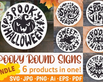 Halloween Round Door Signs SVG Bundle, Spooky SVG Bundle, Cute Halloween svg, Spooky cut file, Spooky season shirts, Halloween Decor SVG
