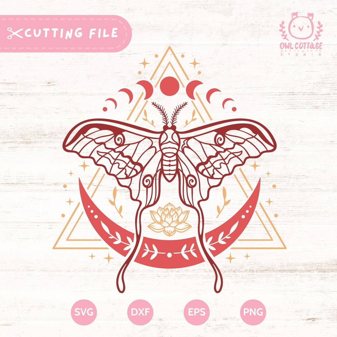 Mystical Luna Moth and Moon Phases SVG Boho Tattoo Design, Boho Svg ...