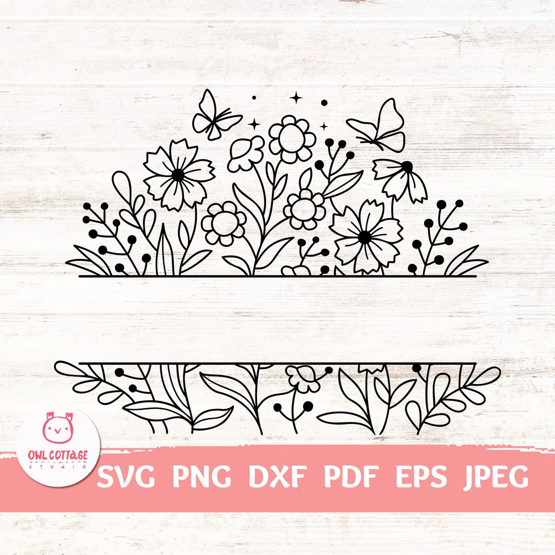 Wildflowers Drawing Cut File Floral Border SVG, Wildflowers Cut Files ...