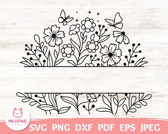 Wildflowers Drawing Cut File| Floral Border SVG, Wildflowers cut files for wedding decor, Flower line art, wildflowers aesthetic, botanical