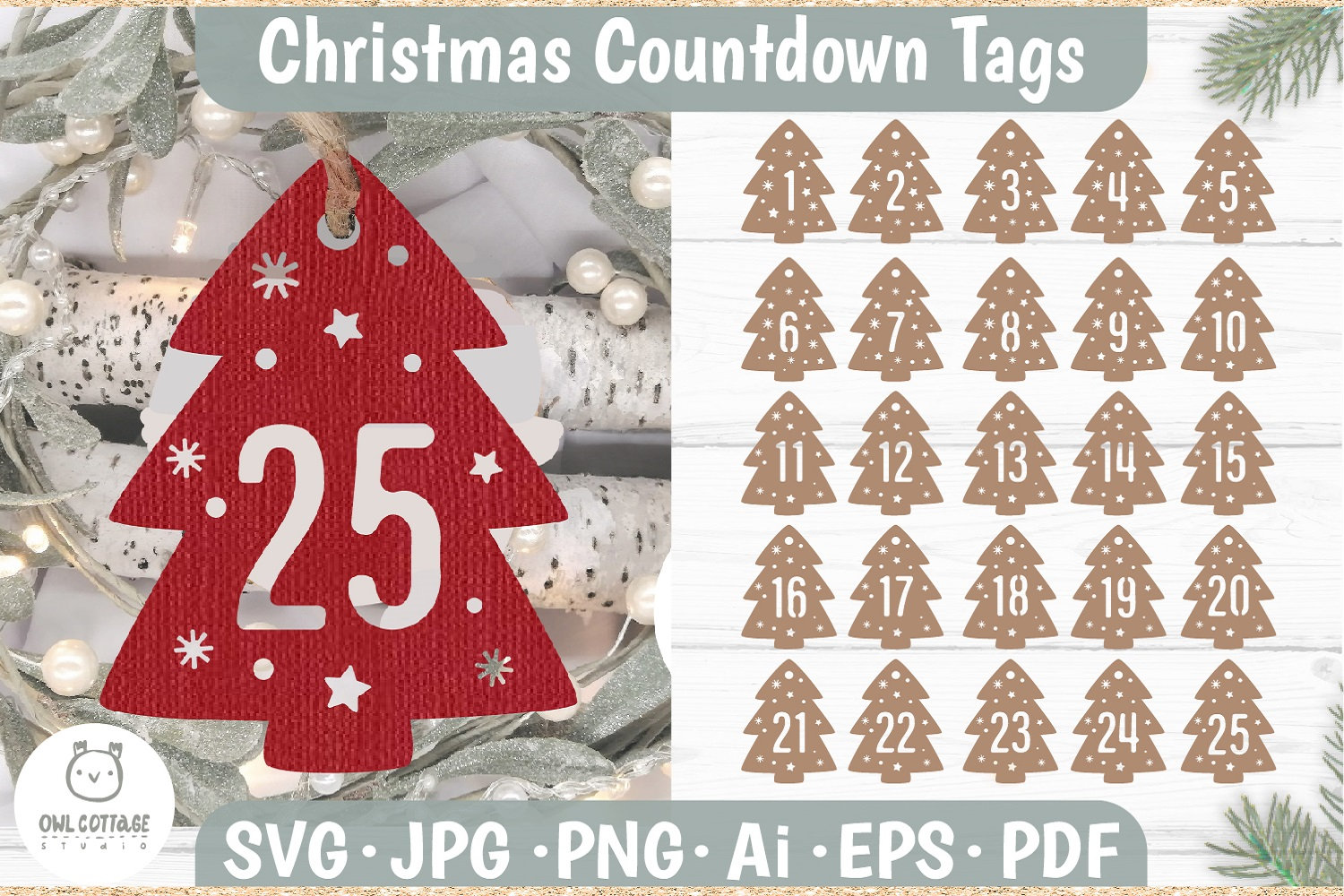 Christmas Advent Calendar SVG Xmas Countdown Tags Bundle Etsy