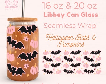 Halloween Bats And Pumpkins Libbey Glass SVG 16 oz, 20 oz, Bat SVG, Pumpkin Glass Wrap Svg, Beer Can Glass Svg Wrap, Libbey Glass Svg 16 oz