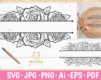 Rose SVG, rose PNG, Wedding flowers, Flowers SVG, Rose Silhouette, Roses Split Monogram, Rose Clipart, Floral decor, roses template