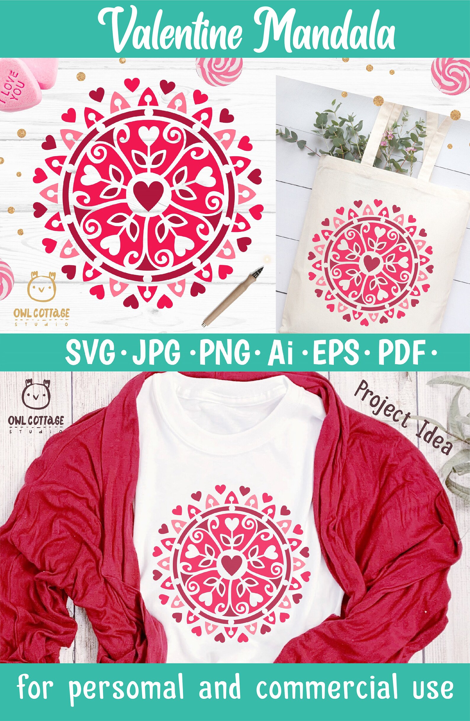 Download Valentine Mandala con corazones svg decoración del día de San | Etsy