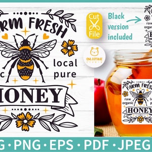 Bauernhof Frisch Bio Honig SVG| Honig Verpackung Design Cut File| Honig Label Cricut| Honig-Etikett-Design-Ideen | Blumen svg | Frischer Honig Etikett
