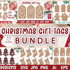 Pacchetto SVG di tag regalo di Natale, etichette regalo etichette file tagliati SVG, idee natalizie per Cricut, Silhouette, Glowforge