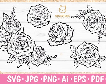 Rose SVG, rose PNG, Wedding flowers, Flowers SVG, Rose Silhouette, Rose Vector, Rose Clipart, Floral decor, roses template, Printable roses