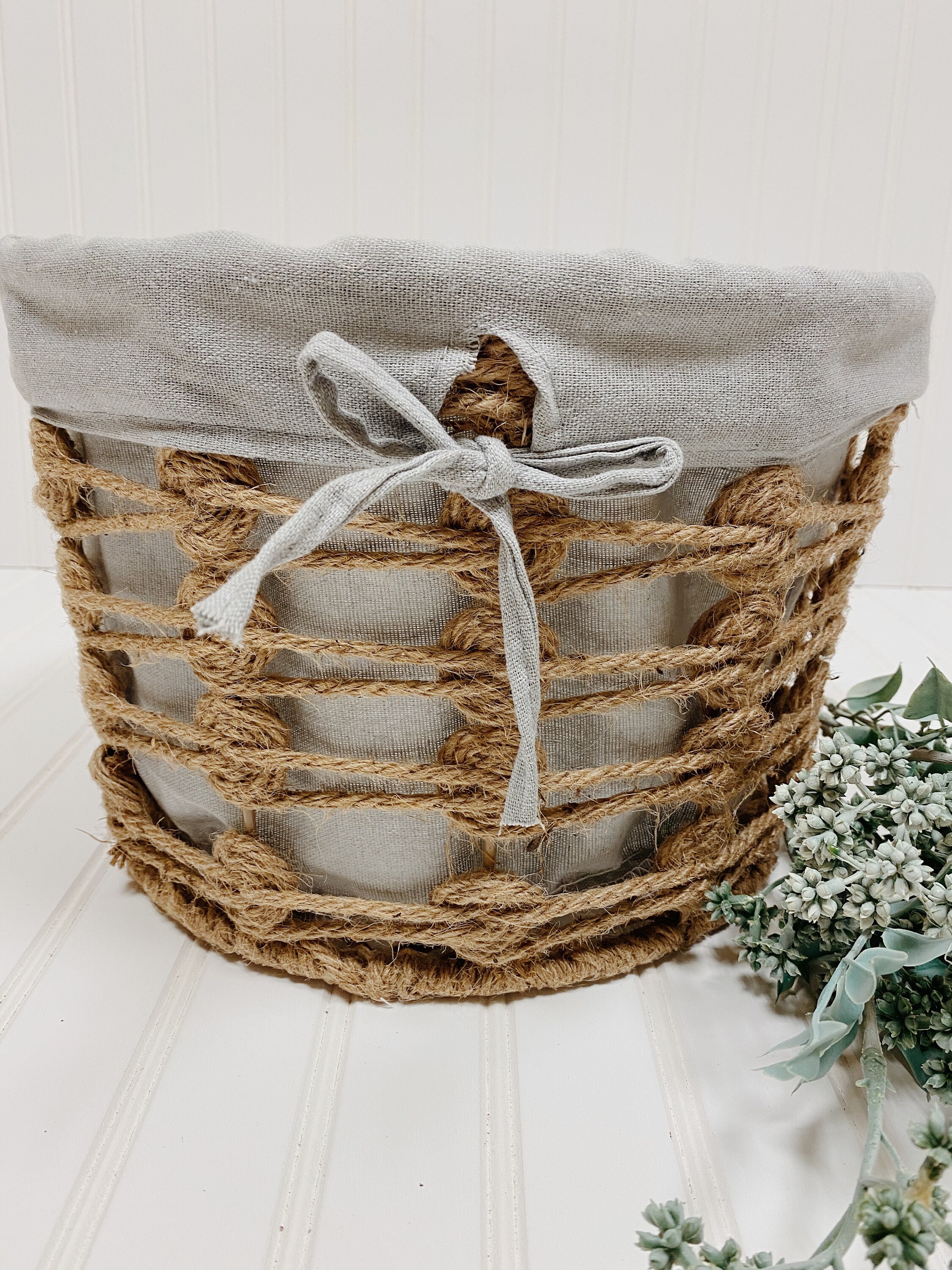 Hand Woven Twine Basket with White or Gray Lining Newborn Etsy