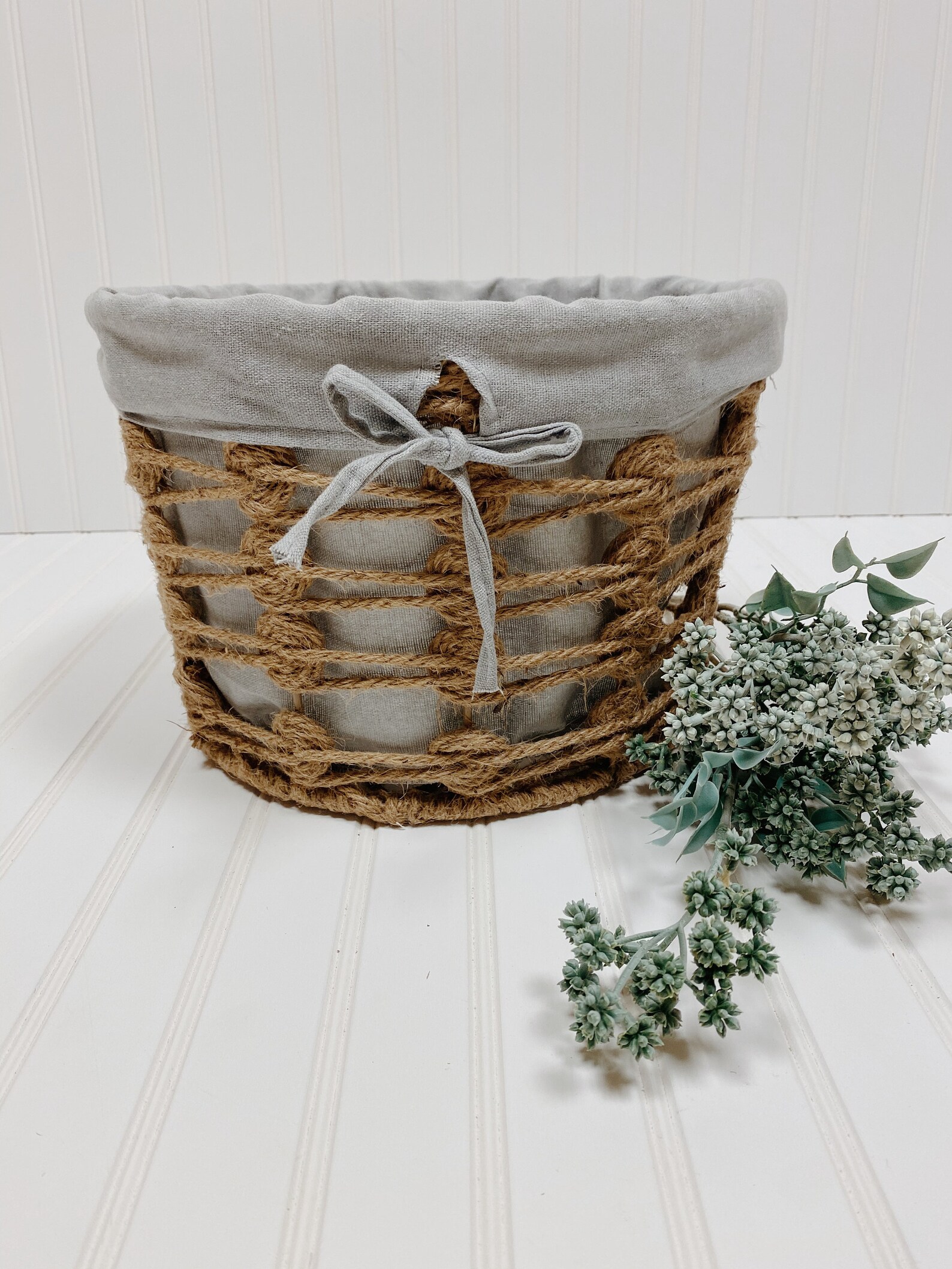 Hand Woven Twine Basket with White or Gray Lining Newborn Etsy
