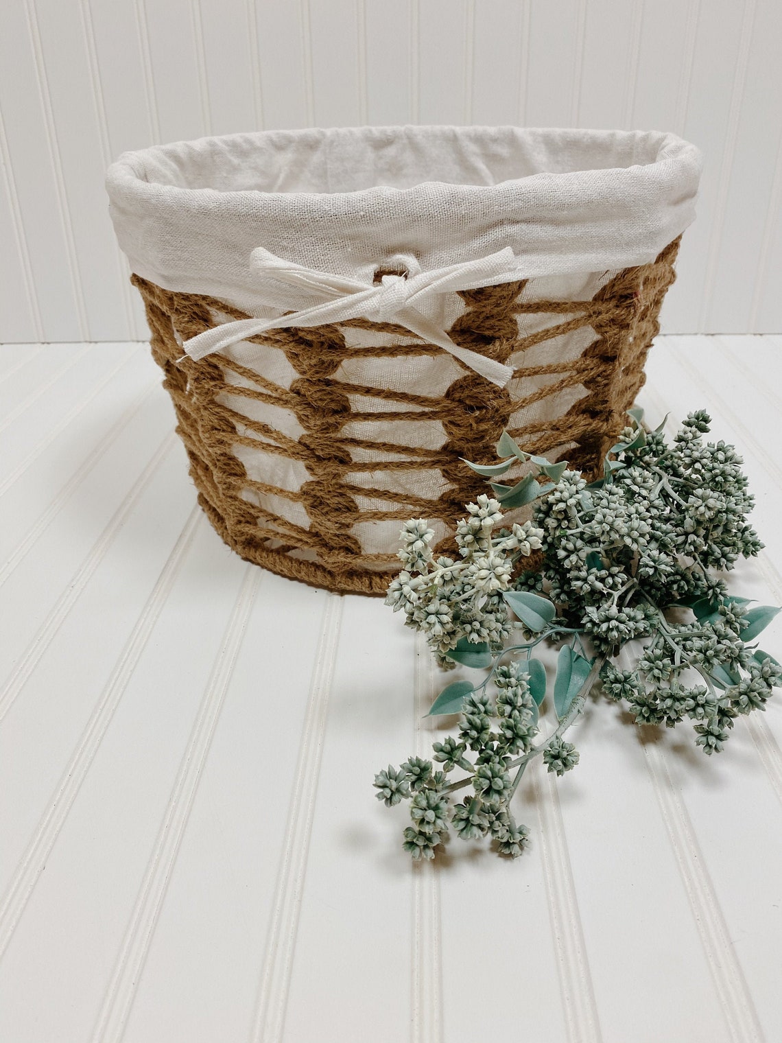 Hand Woven Twine Basket with White or Gray Lining Newborn Etsy