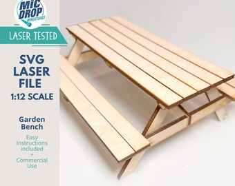 Digital Download Dollhouse Miniature Picnic Table, 1:12 Scale, SVG included