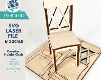 Digital Download Miniature Chair; Counter-height- 1:12 Scale SVG File for Dollhouse Miniatures