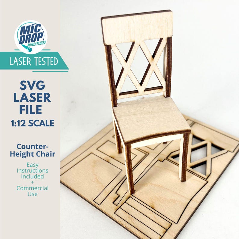 Digital Download Miniature Chair; Counter-height- 1:12 Scale SVG File ...